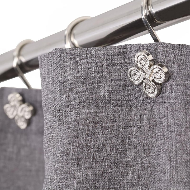 Popkozzi Nickel Shower Curtain Hooks Rings: Silver Rust Proof Metal Shower Hooks for Bathroom - Flower Clover Designed Decorative Curtain Rings Hangers for Shower Rod - Set of 12 - Image 2